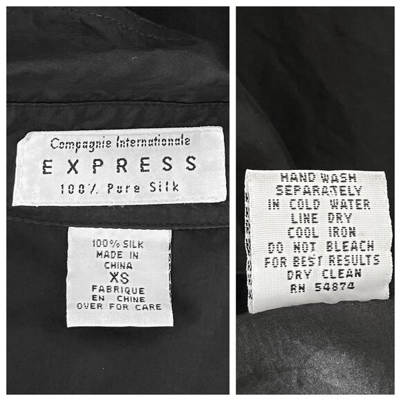 Vintage 90s 100% Silk Express Black Button Down Blouse. XS. Retro Shoulder Pads - Picture 10 of 10